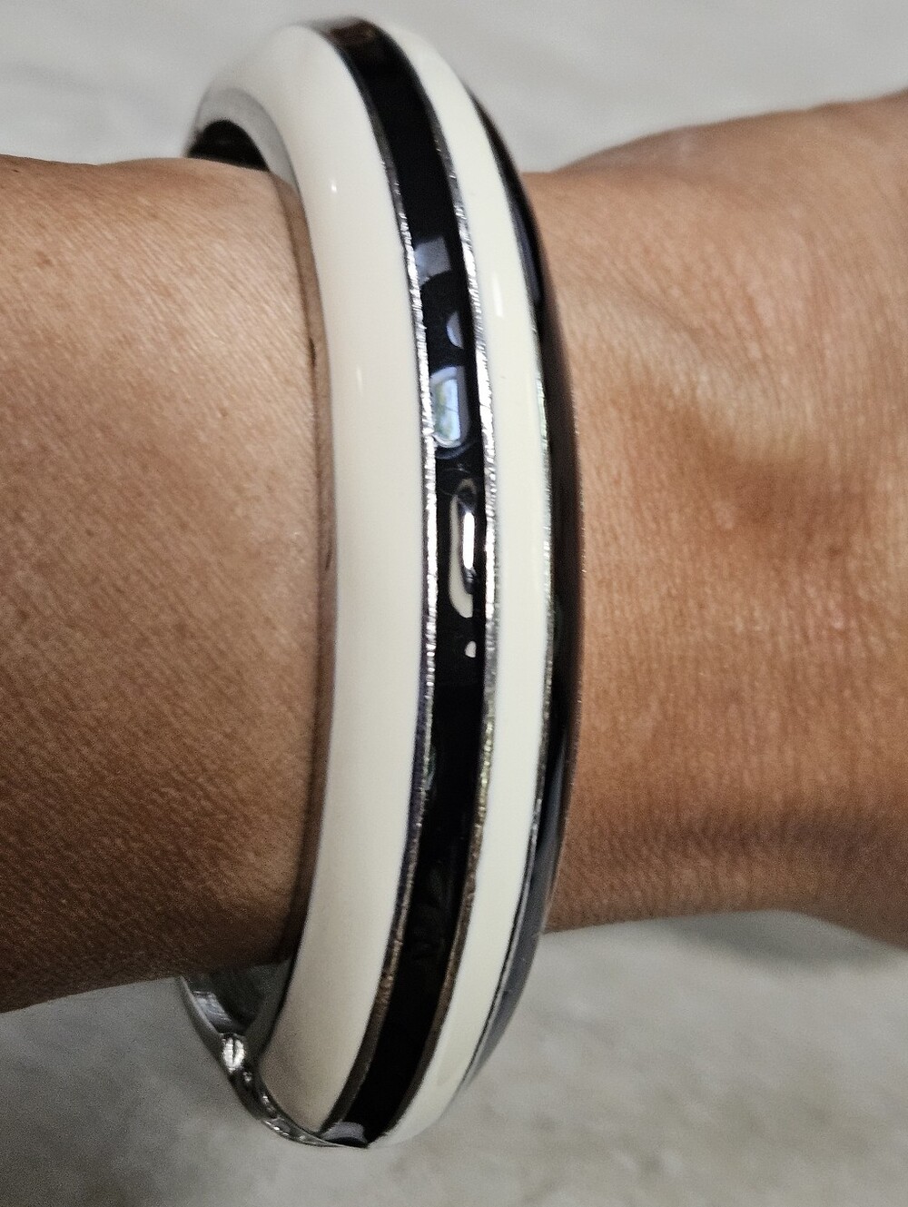 Ivory and Black Enamel Bangle Bracelet